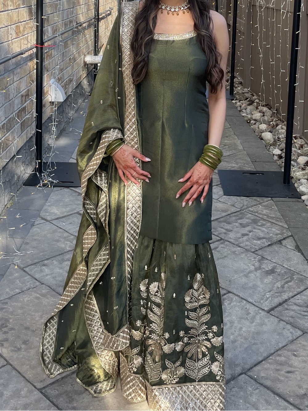 Olive Green Embroidered Women’s Dress with Dupatta